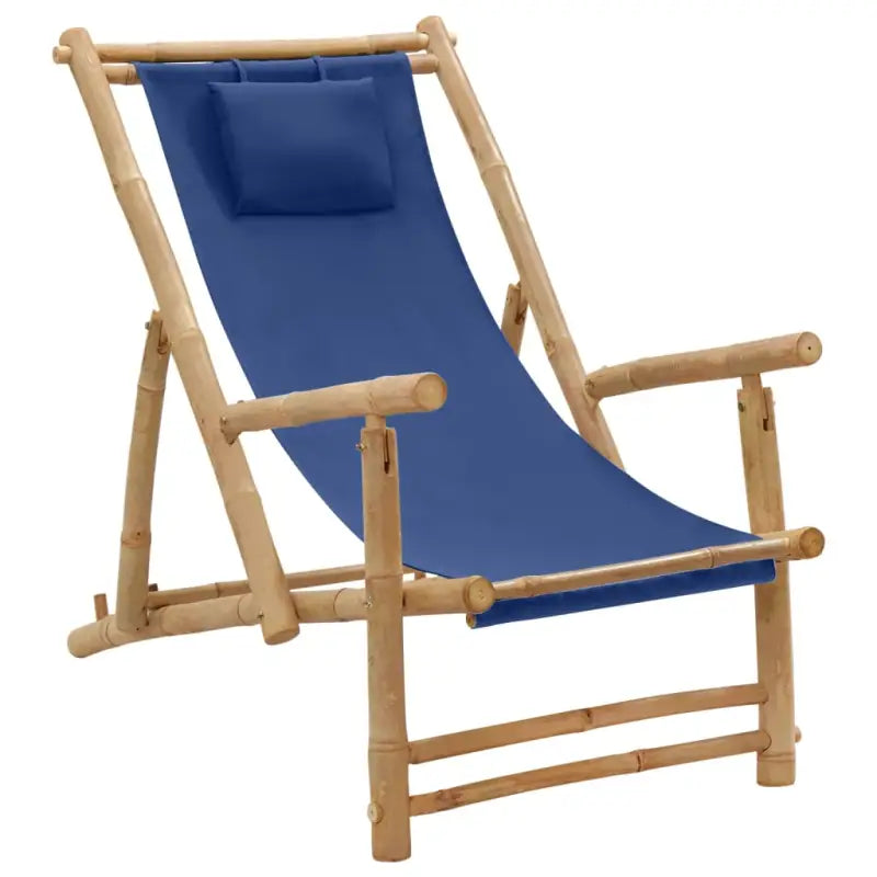 Verstelbare tuinstoel met bamboe en armleuningen voor terrasplezier - Marineblauw / 1 - Tuinstoelen