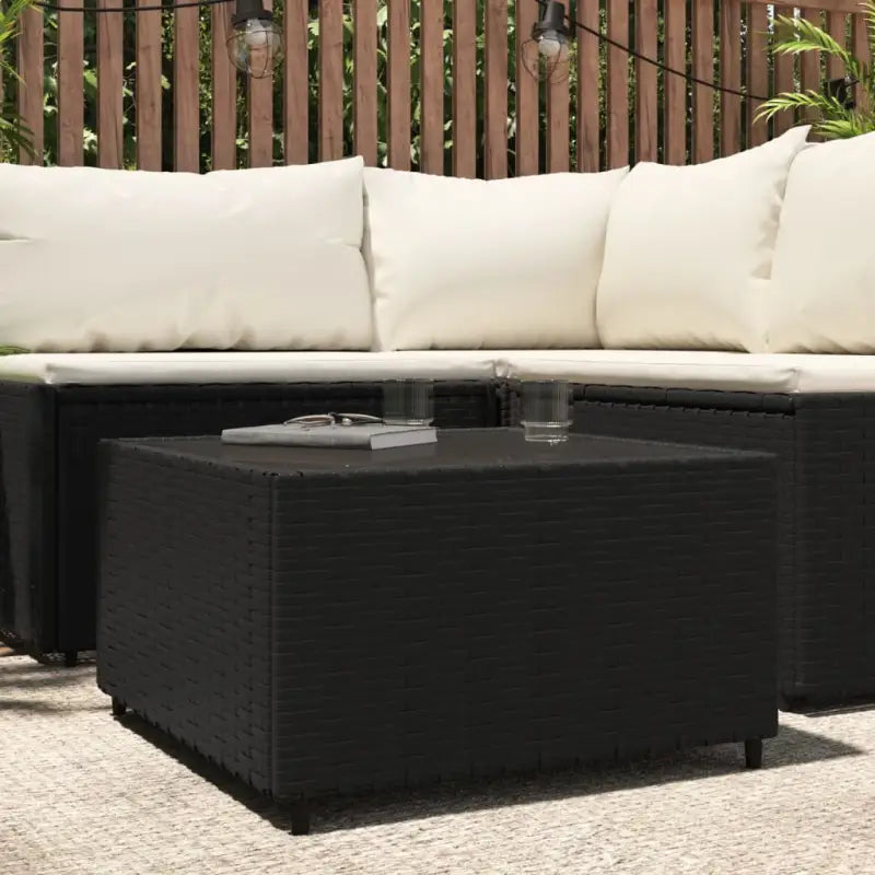 Vierkante tuin salontafel met poly rattan en gehard glas - Tuintafels