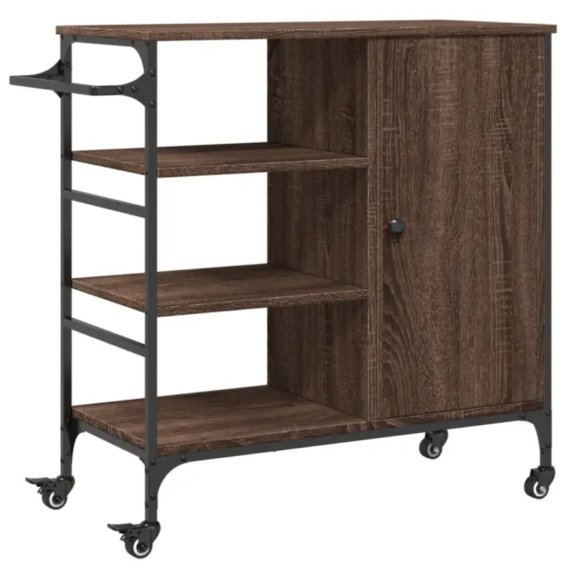 Vintage keukentrolley van bewerkt hout met opbergruimte - Keukentrolleys