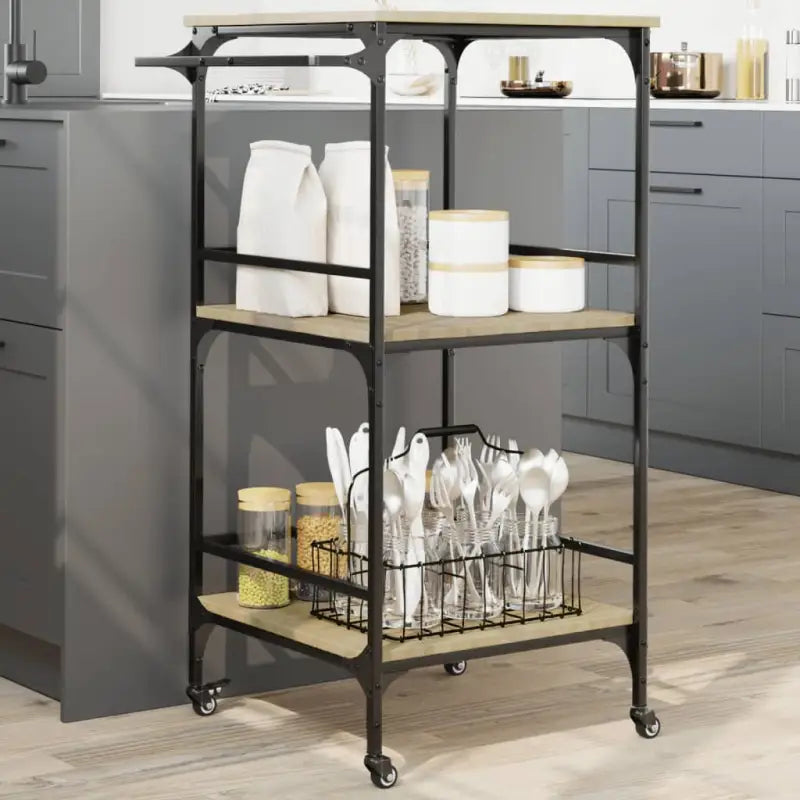 Vintage keukentrolley van bewerkt hout met opbergruimte voordelig - Sonoma eiken - Keukentrolleys