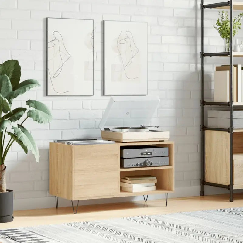 Vinyl Platenkast met stevige blad en ijzeren poten van bewerkt hout - Sonoma eiken / 1 - Cd- & dvd-kasten