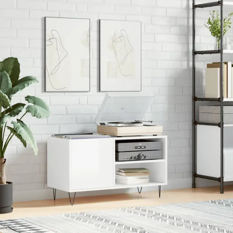 Vinyl Platenkast met stevige blad en ijzeren poten van bewerkt hout - Hoogglans wit / 1 - Cd- & dvd-kasten