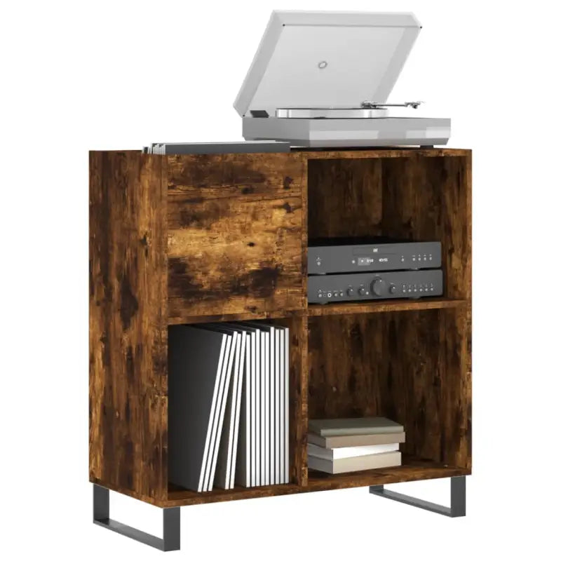 Vinylplaatkast met stevige blad en ijzeren poten van bewerkt hout - Cd- & dvd-kasten