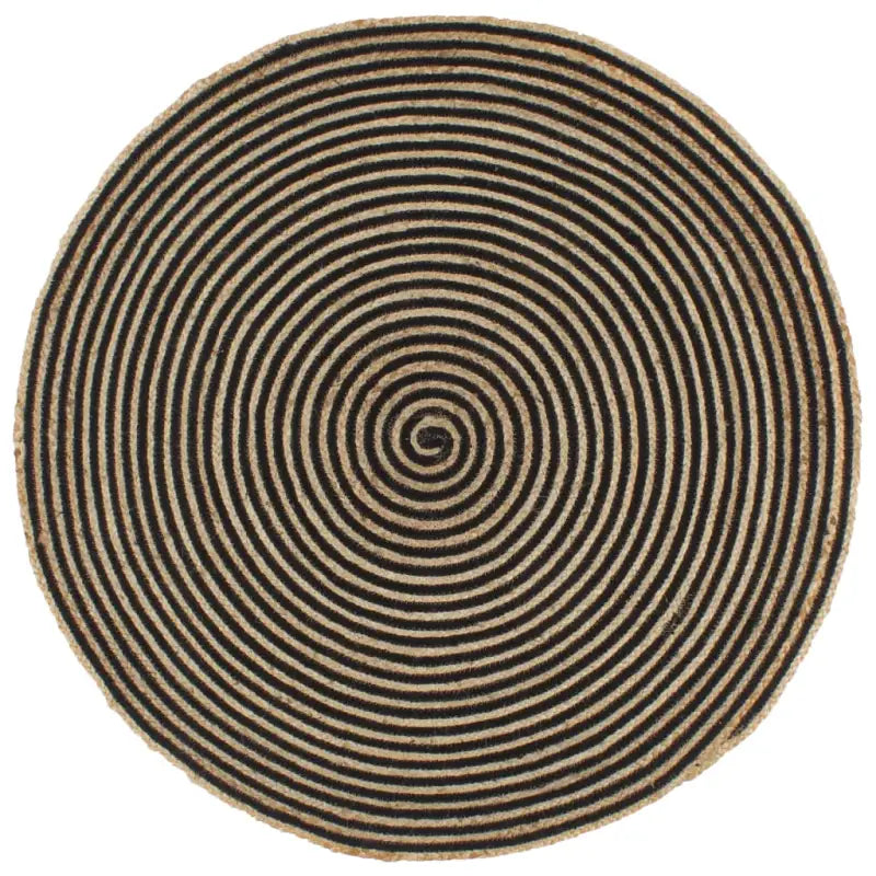 Vloerkleed met spiraal ontwerp van gevlochten jute voor een natuurlijke uitstraling - Zwart / 120 cm - Vloerkleden