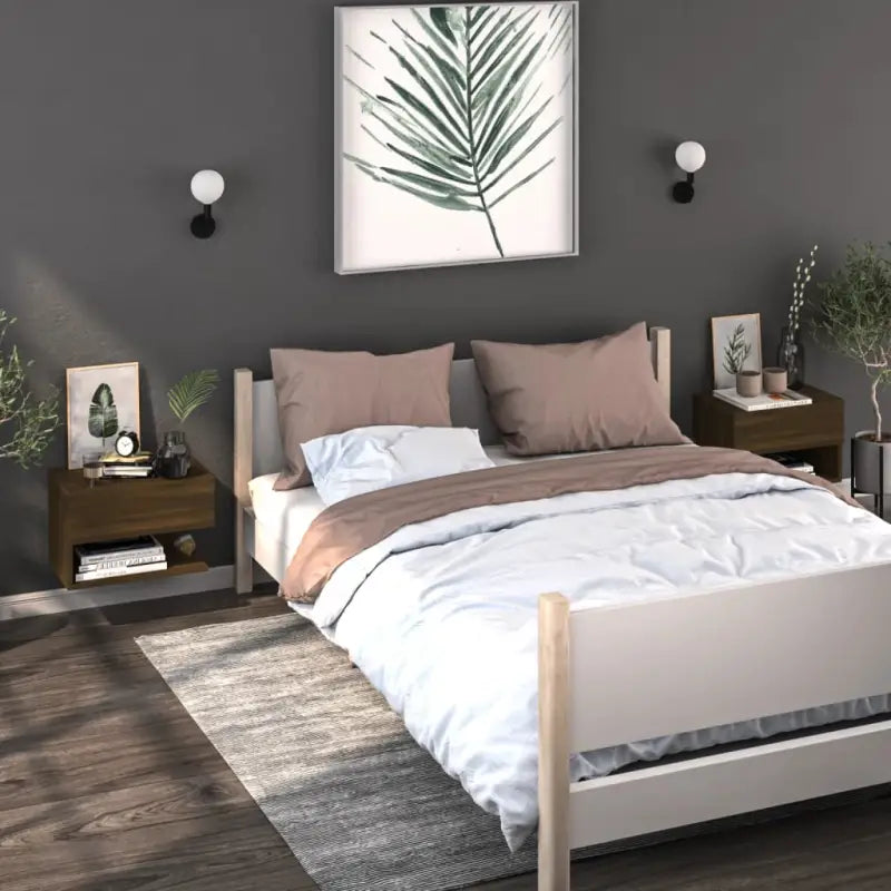 Wand Nachtkastje van bewerkt hout voor ruimtebesparend slapen - bruin eikenkleur / 2 - Nachtkastjes