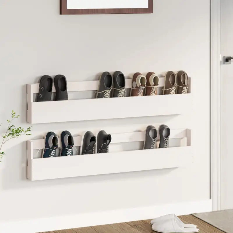 Wandgemonteerd schoenenrek van massief grenenhout voor binnen handbereik - Wit / 2 / 110 cm - Schoenenrekken