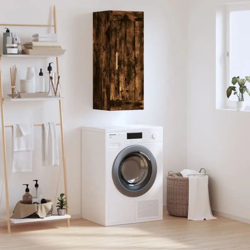 Wandgemonteerde buffetkast van bewerkt hout met elegant ontwerp - Gerookt eiken / 1 - Dressoirs & buffetkasten