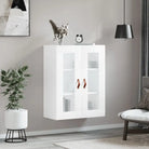 Wandgemonteerde dressoir van bewerkt hout in hoogglans wit - Dressoirs & buffetkasten