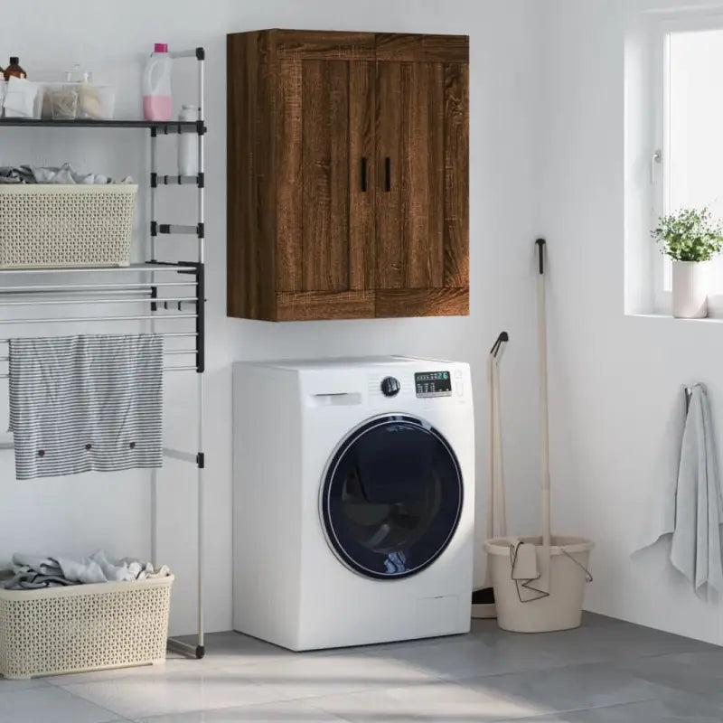 Wandgemonteerde kast van bewerkt hout met elegant ontwerp - Bruineiken / 1 - Dressoirs & buffetkasten