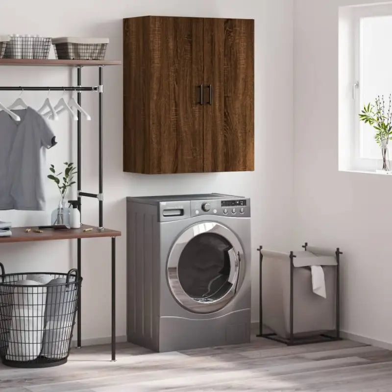 Wandgemonteerde kast van bewerkt hout met elegant ontwerp - Bruineiken / 1 - Dressoirs & buffetkasten