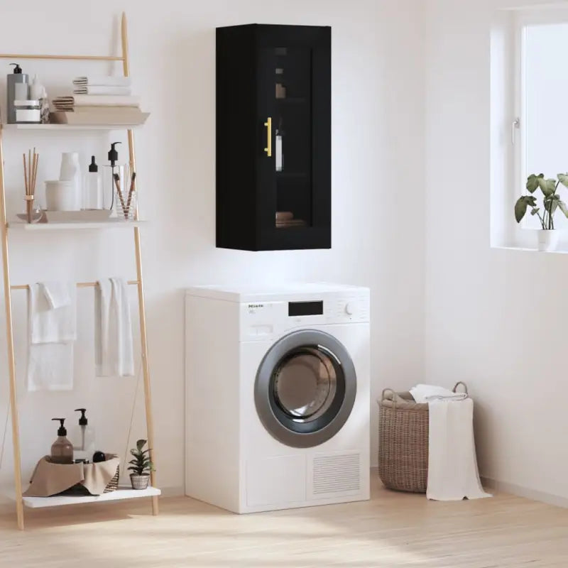 Wandgemonteerde kast van bewerkt hout met tijdloos design - Zwart / 1 - Dressoirs & buffetkasten