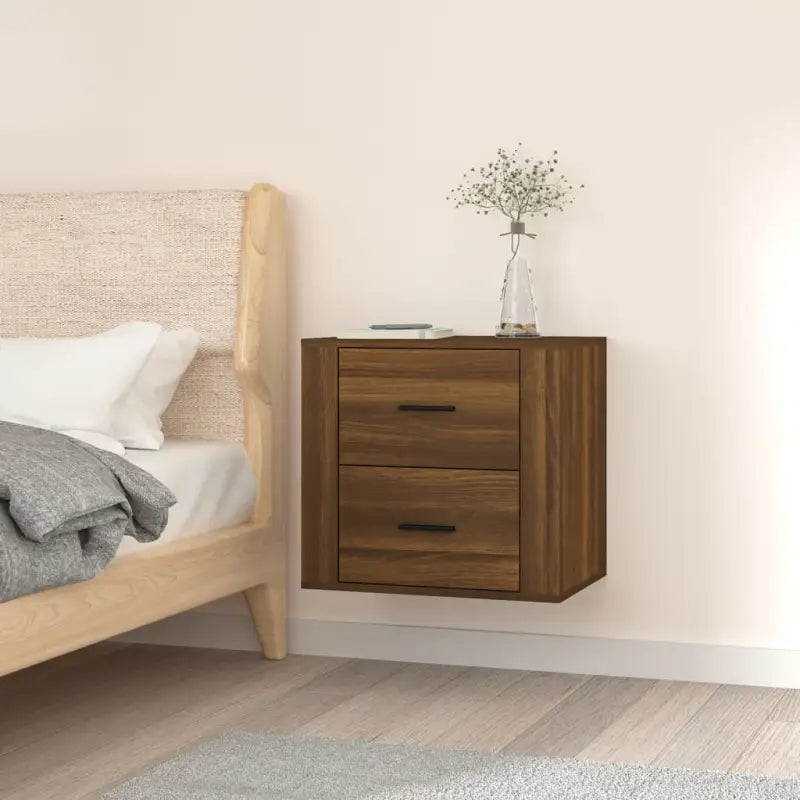 Wandgemonteerde nachtkastje met hoogglans wit en stabiel blad - bruin eikenkleur / 1 - Opbergkasten & lockerkasten