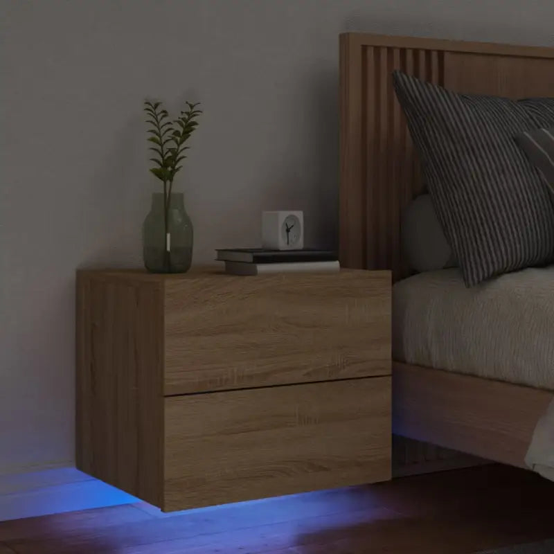Wandgemonteerde nachtkastjes van bewerkt hout met LED-verlichting - Sonoma eiken / 1 - Nachtkastjes