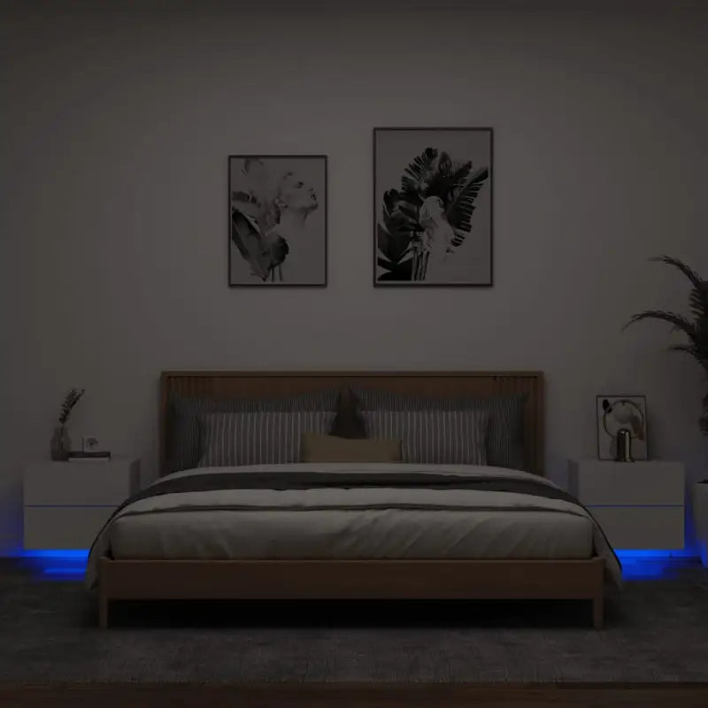 Wandgemonteerde nachtkastjes van bewerkt hout met LED-verlichting - Nachtkastjes