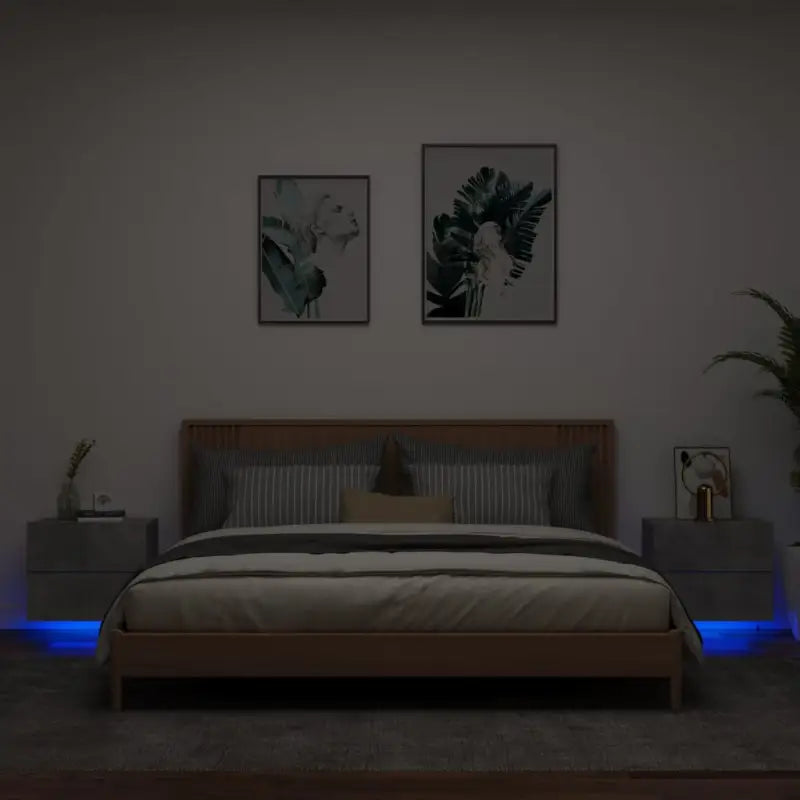 Wandgemonteerde nachtkastjes van bewerkt hout met LED-verlichting - Betongrijs / 2 - Nachtkastjes