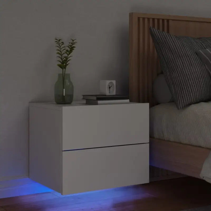 Wandgemonteerde nachtkastjes van bewerkt hout met LED-verlichting - Wit / 1 - Nachtkastjes