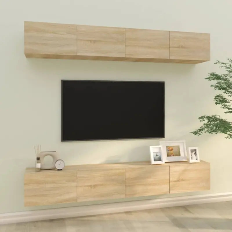 Wandgemonteerde Tv-meubels van bewerkt hout met strak ontwerp - Tv-meubels