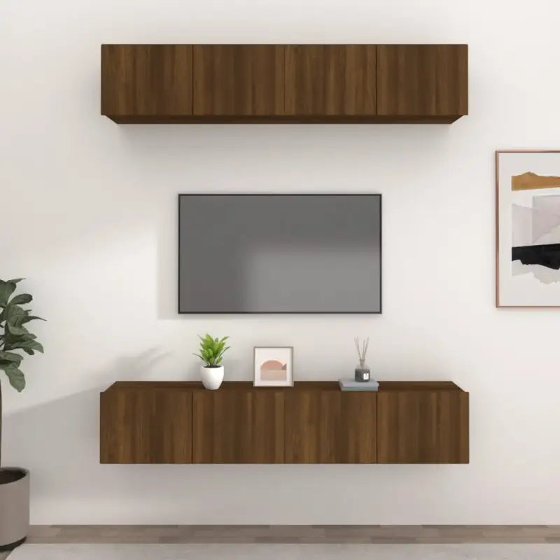 Wandgemonteerde Tv-meubels van bewerkt hout met strak ontwerp - bruin eikenkleur / 4 / 80 cm - Tv-meubels