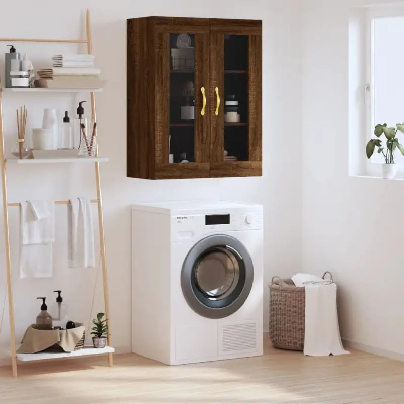 Wandkast in bewerkt hout met elegant en duurzaam ontwerp - bruin eikenkleur / 1 - Dressoirs & buffetkasten