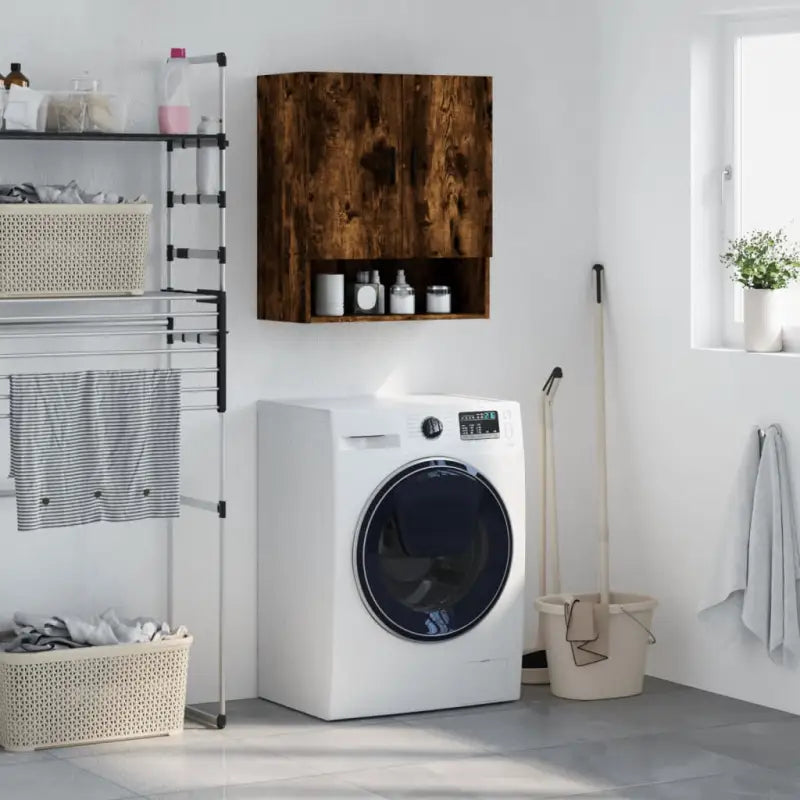 Wandkast van bewerkt hout voor stijl en functionaliteit in je interieur - Gerookt eiken / 1 - Opbergkasten &