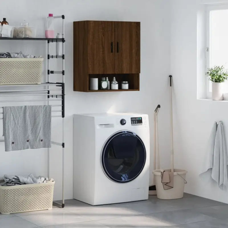 Wandkast van bewerkt hout voor stijl en functionaliteit in je interieur - bruin eikenkleur / 1 - Opbergkasten &