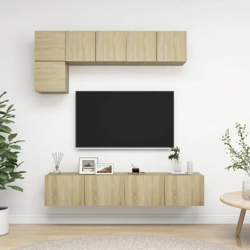 Wandmeubelset voor tv met ruime opbergruimte - Sonoma eiken / 1 / 80 cm - Tv-meubels