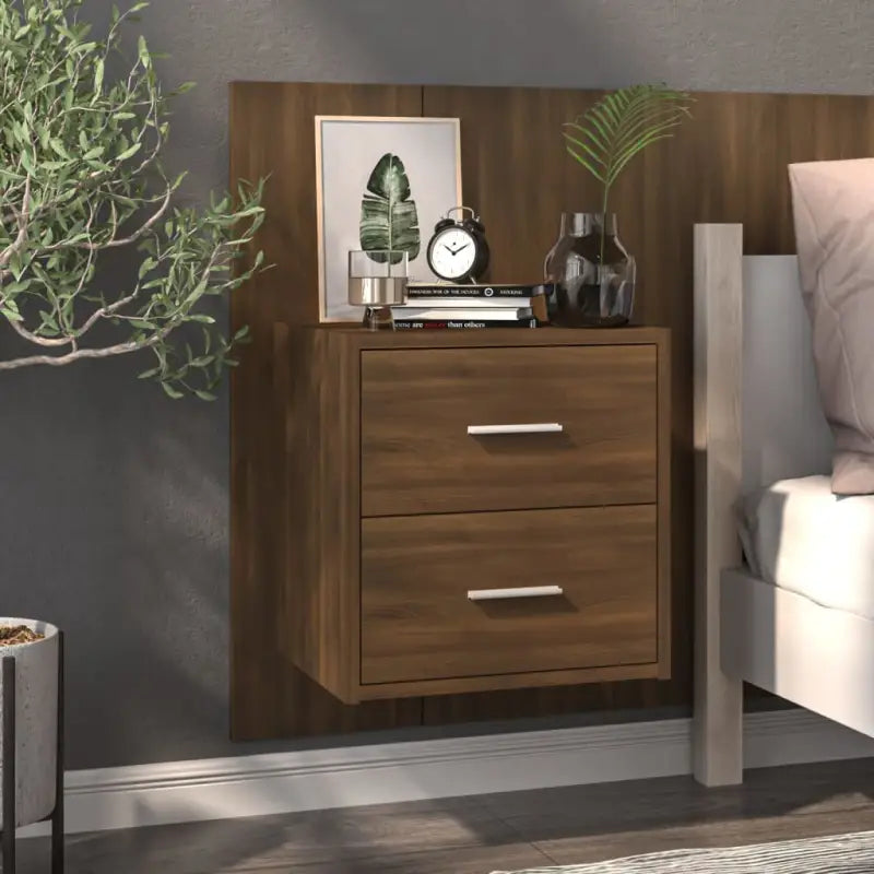 Wandnachttafeltje van bewerkt hout voor maximale slaapkamerspatie - bruin eikenkleur / 1 - Nachtkastjes