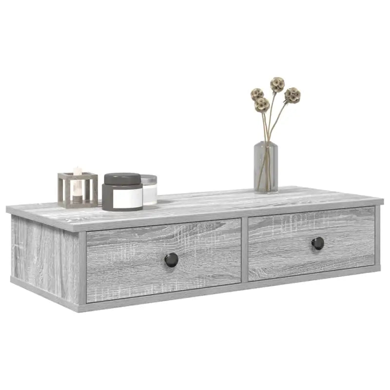Wandplank met lades van bewerkt hout voor decoratie en praktische opbergruimte - Grijs sonoma / 80 x 31 x 17 cm / 1