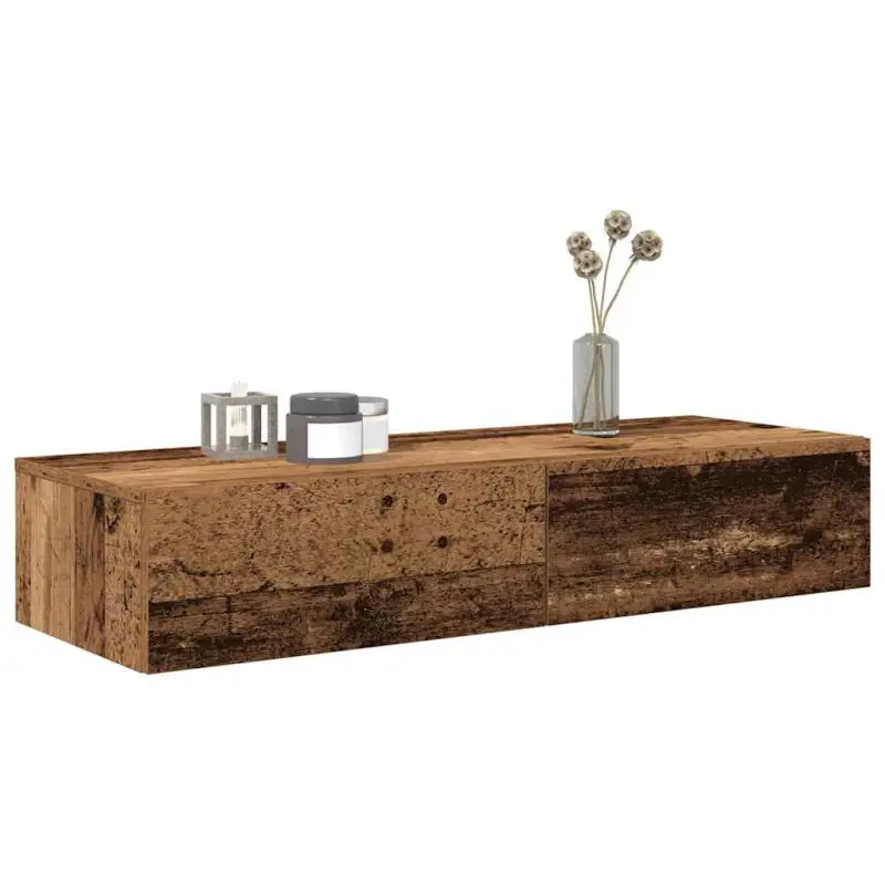 Wandplank met lades van bewerkt hout voor een praktische inrichting - Oud hout / 100 x 36 x 19 cm / 1 - Wandplanken