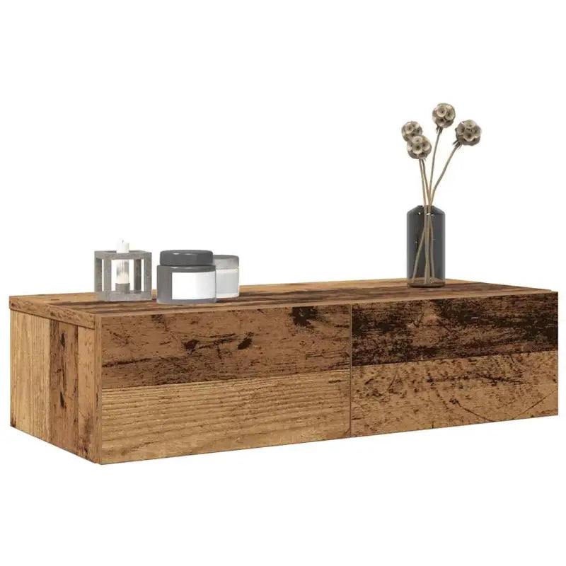 Wandplank met lades van bewerkt hout voor een praktische inrichting - Oud hout / 60 x 26.5 x 15 cm / 1 - Wandplanken