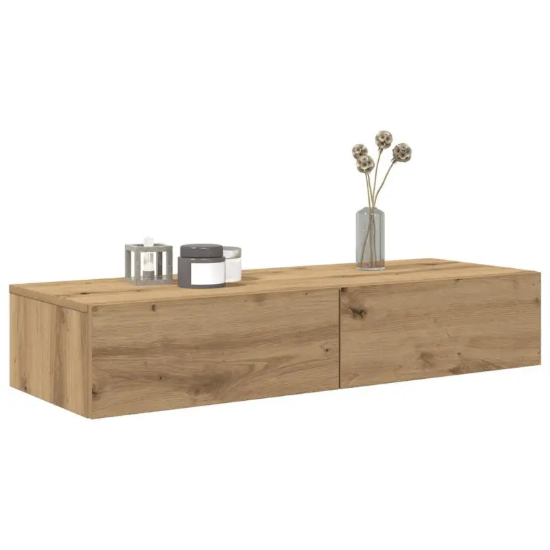 Wandplank met lades van bewerkt hout voor een praktische inrichting - artisanaal eikenkleurig / 100 x 36 x 19 cm / 1