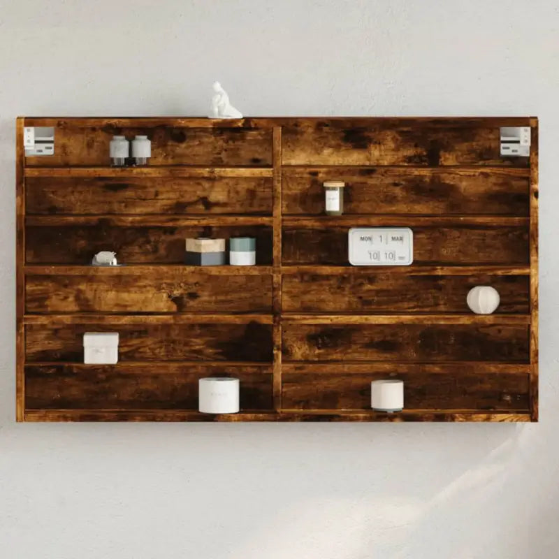 Wandplank van bewerkt hout in grijs sonoma voor modern interieur - Gerookt eiken / 100 x 8.5 x 58 cm / 1 - Wandplanken