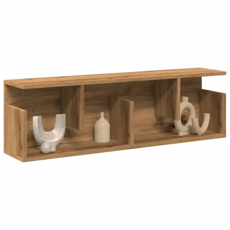 Wandplank van bewerkt hout voor een decoratief en duurzaam interieur - artisanaal eikenkleurig / 100 x 20 x 30 cm / 1