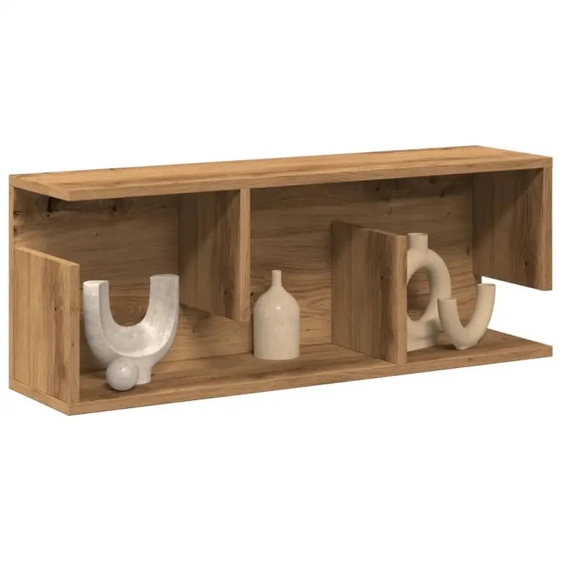 Wandplank van bewerkt hout voor een decoratief en duurzaam interieur - artisanaal eikenkleurig / 80 x 20 x 30 cm / 1