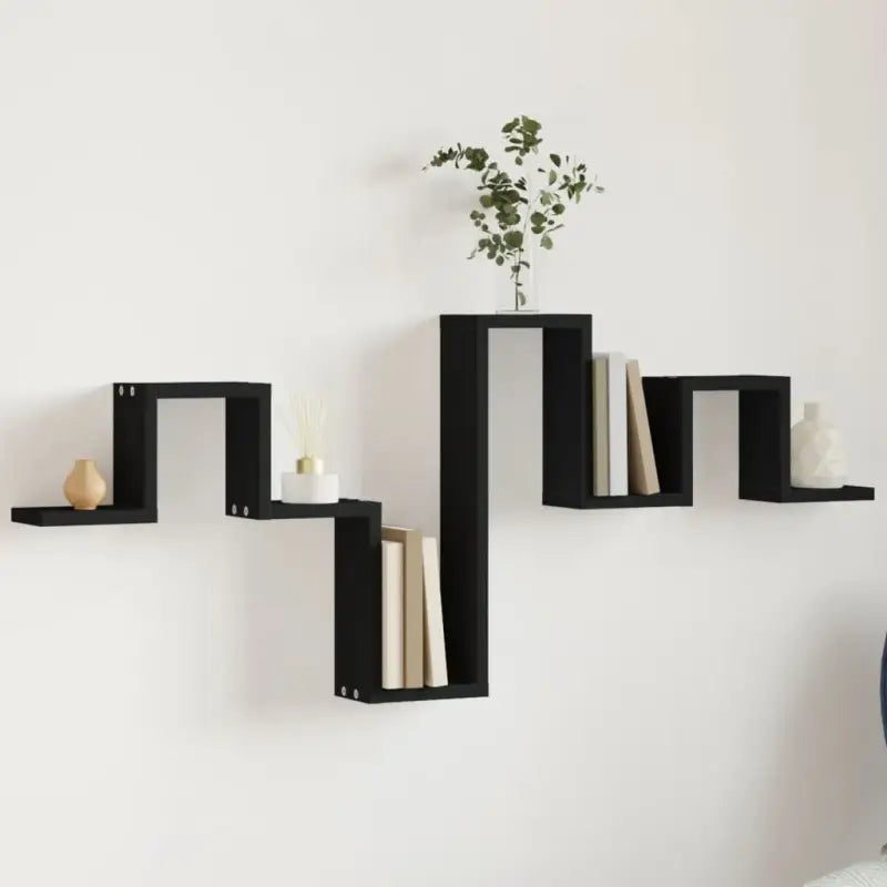 Wandplank van bewerkt hout voor muurdecoratie en opbergruimte - Zwart / 1 - Wandplanken