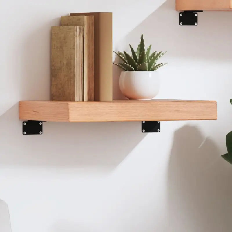 Wandplank van massief eikenhout met natuurlijke rand voor extra opbergruimte - Lichtbruin / 40 x 30 x 6 cm / 1