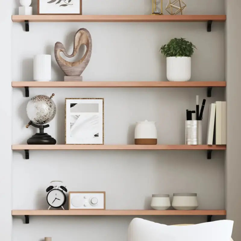 Wandplank van massief eikenhout met natuurlijke rand voor extra opbergruimte - Lichtbruin / 80 x 10 x 2 cm / 1