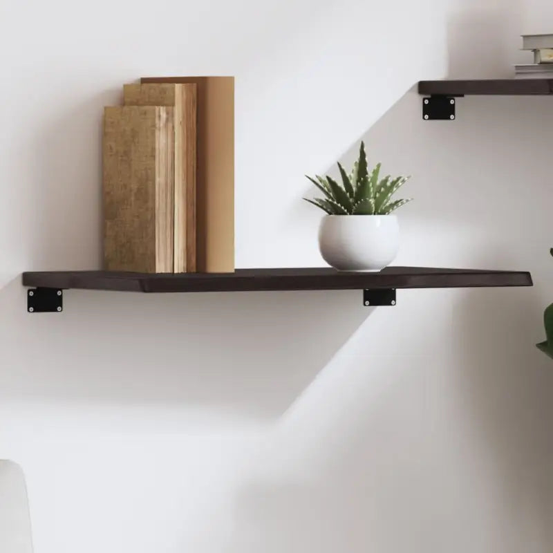 Wandplank van massief eikenhout met natuurlijke rand voor extra opbergruimte - Donkerbruin / 60 x 30 x 2 cm / 1