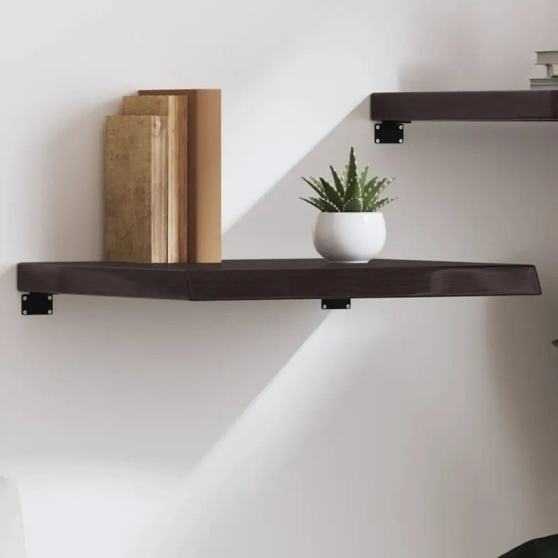 Wandplank van massief eikenhout met natuurlijke rand voor extra opbergruimte - Donkerbruin / 60 x 50 x 6 cm / 1
