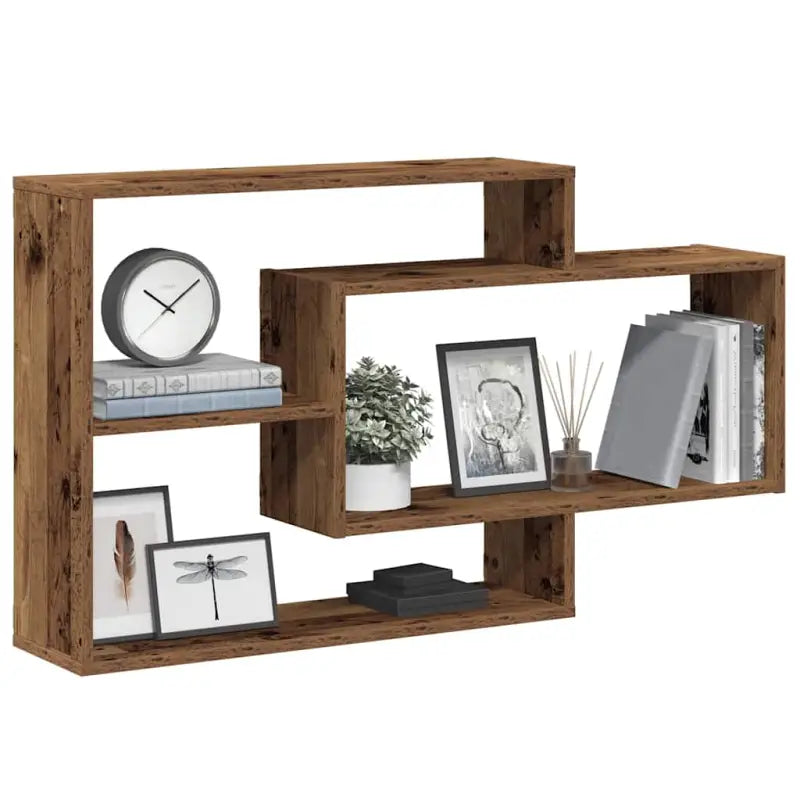 Wandplanken van bewerkt hout met open vakken in hoogglans wit - Oud hout / 1 - Wandplanken