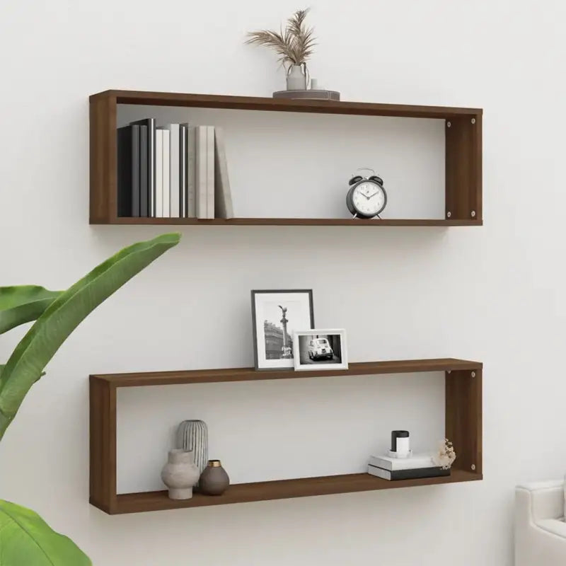 Wandplanken van bewerkt hout voor gemakkelijk schoon en stijlvolle muren - bruin eikenkleur / 2 / 1 - Wandplanken