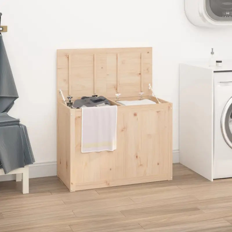Wasmand van massief grenenhout met hydraulische gaslift voor badkamer - Naturel / 88.5 x 44 x 66 cm / 1 - Wasmanden
