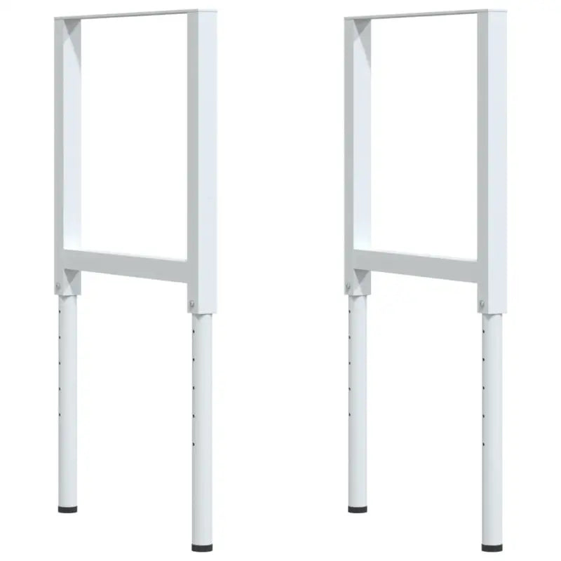 Werkbank in massief acaciahout met gepoedercoate metalen structuur - Bruin en wit / 100 x 60 x (73-99.5) cm / 1