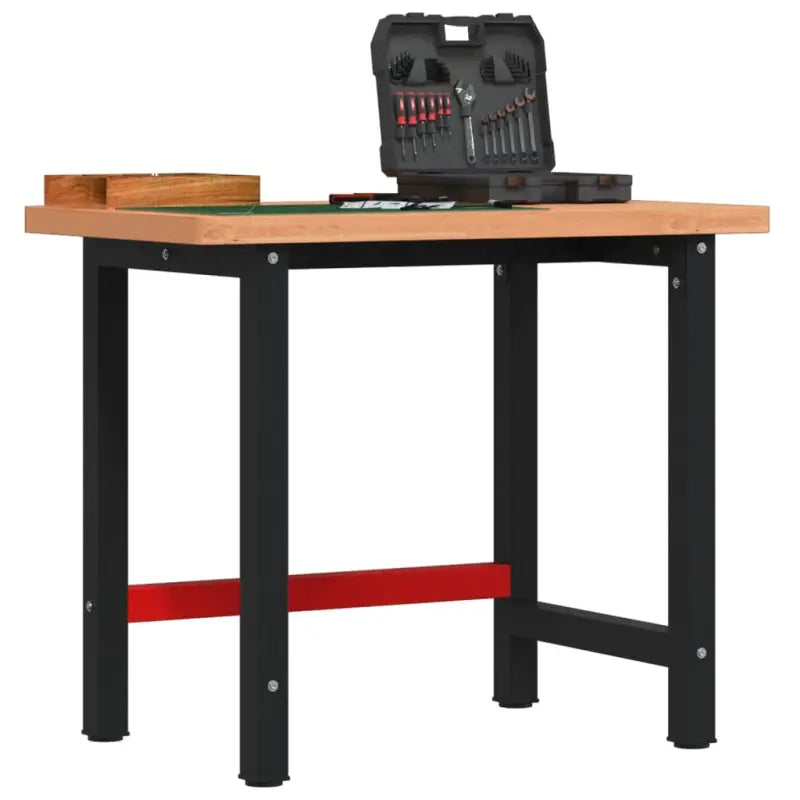 Werkbank met massief beukenhout en gepoedercoat metaal voor groot werkgebied - Donkerbruin / 100 x 60 x 83 cm / 1