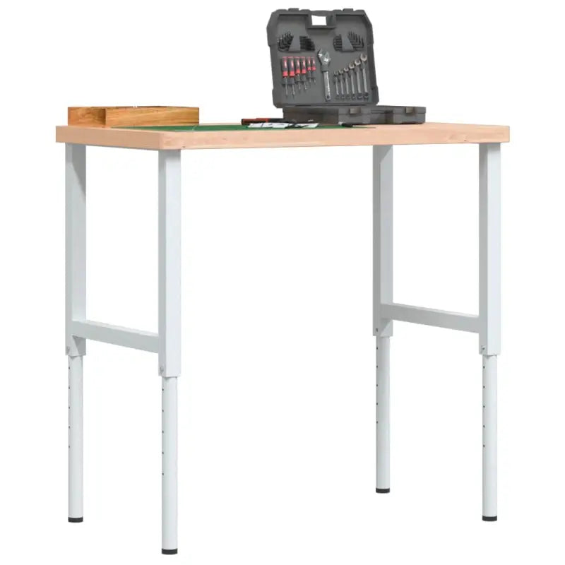 Werkbank met massief beukenhout en groot werkgebied - Bruin en wit / 100 x 60 x (73-99.5) cm / 1 - Werkbanken