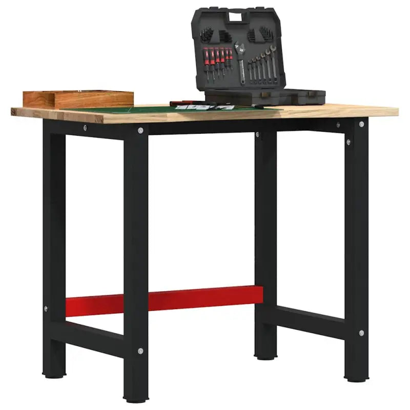 Werkbank met massief eikenhout en gepoedercoat metaal voor groot werkgebied - Naturel / 100 x 60 x 81.5 cm / 1