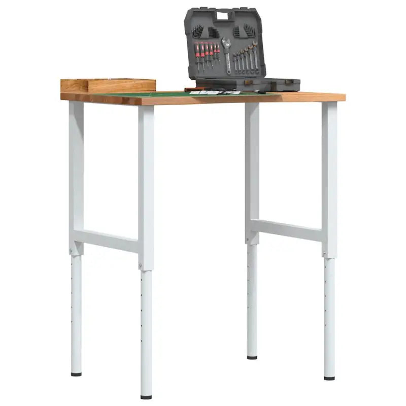 Werkbank van massief eikenhout en gepoedercoat metaal met groot werkgebied - Wit en lichtbruin / 80 x 60 x (71.5-98) cm