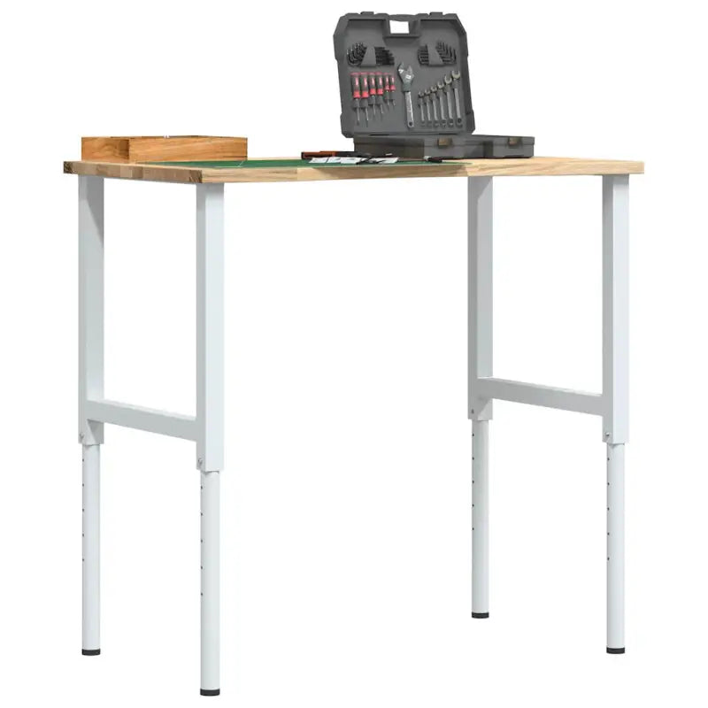 Werkbank van massief eikenhout en gepoedercoat metaal met groot werkgebied - wit en naturel / 100 x 60 x (71.5-98) cm