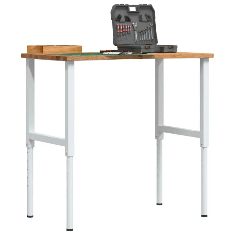 Werkbank van massief eikenhout en gepoedercoat metaal met groot werkgebied - Wit en lichtbruin / 100 x 60 x (71.5-98)