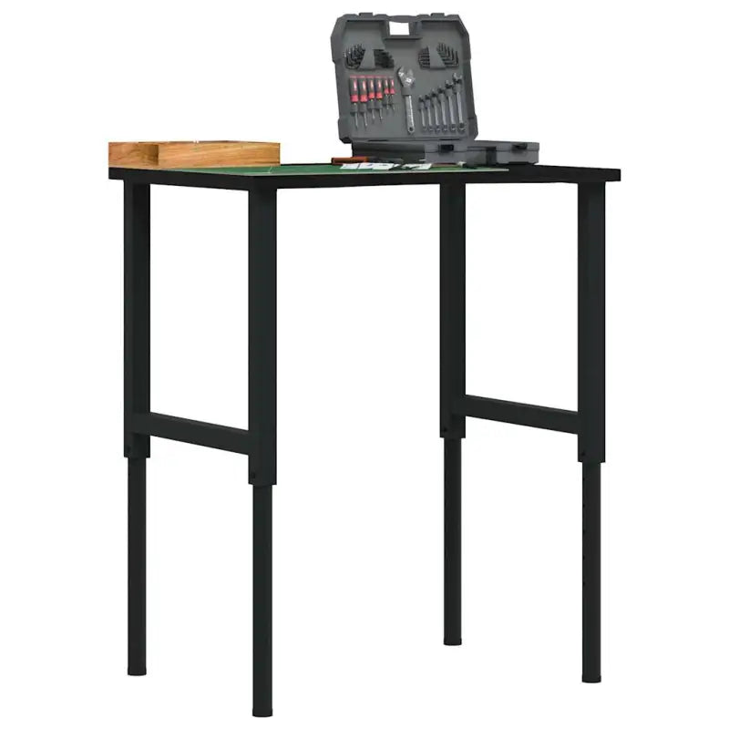 Werkbank van massief eikenhout en gepoedercoat metaal met groot werkgebied - Zwart en donkerbruin / 80 x 60 x (71.5-98)